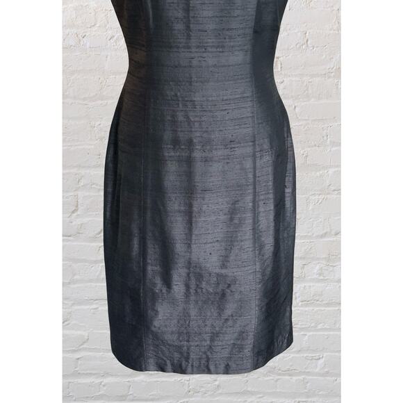 Karen Warren Black Sleeveless Raw Silk Cocktail Event Dress Sz 6 8 Wedding Guest - Picture 5 of 9